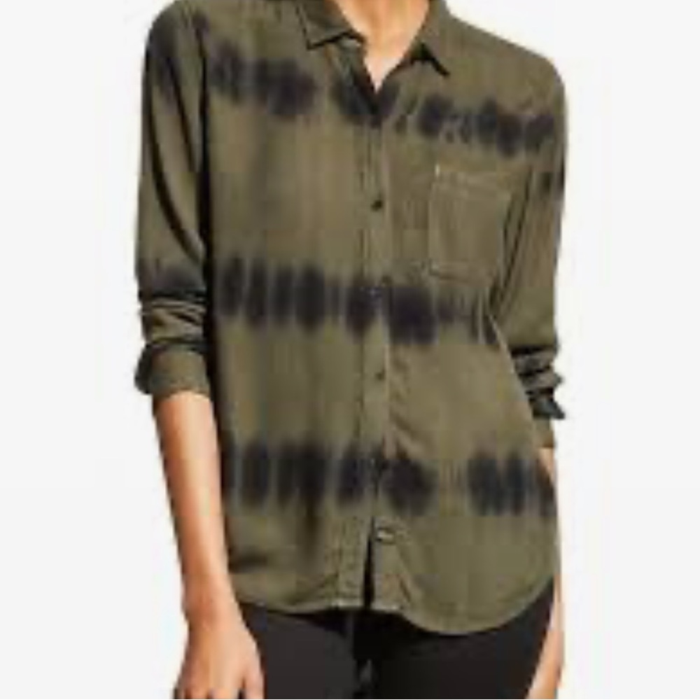 Rails Hunter Olive Black Waves Tie Dye Button Down Shirt